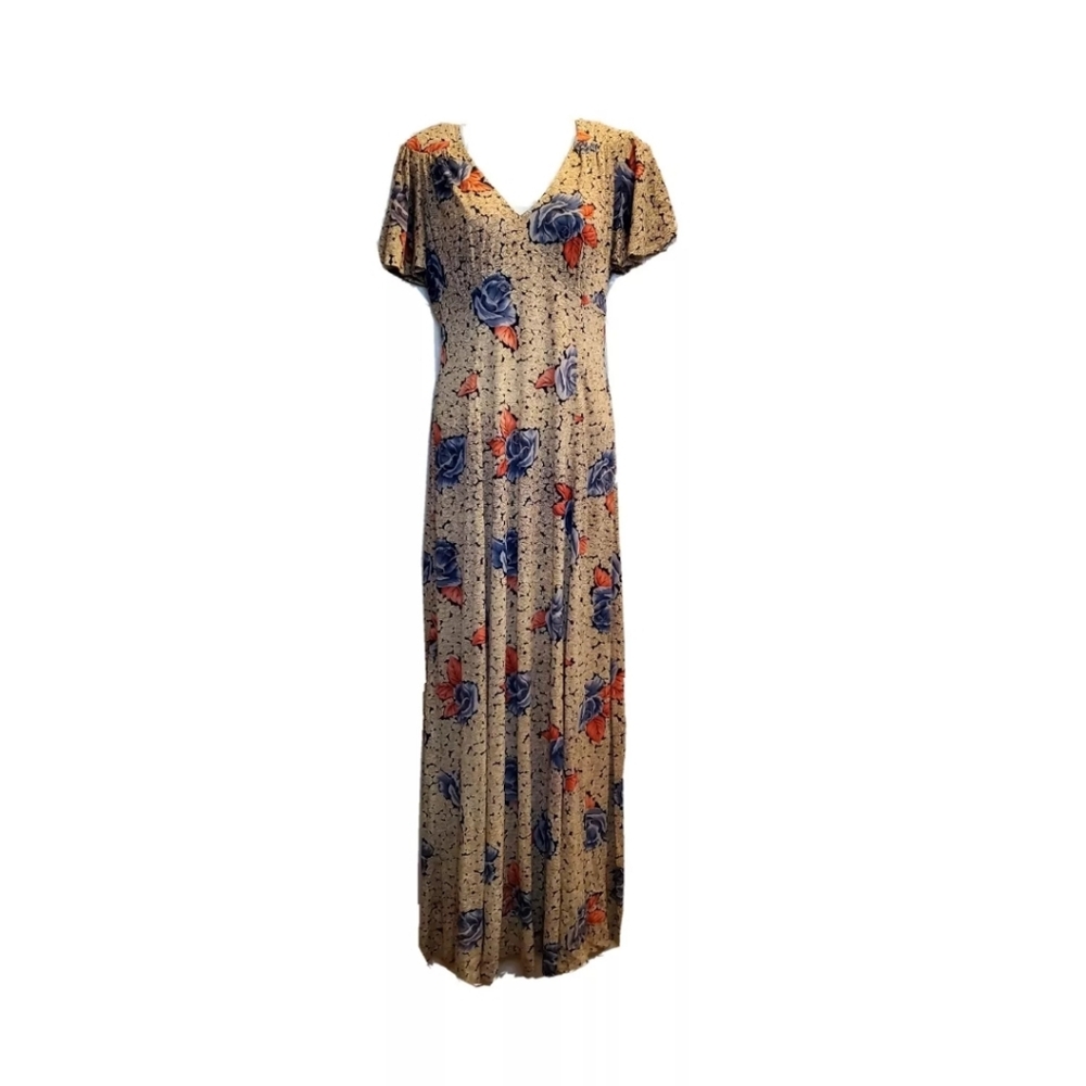 Vintage 70s Betty Lou Of California Floral Maxi Dress small